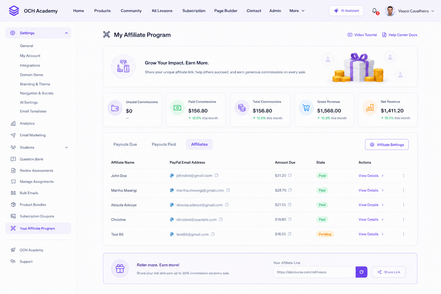 Affiliate Program screenshot